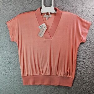NWT Philosophy Top‎ Women XS V-Neck Liquid Knit Short Sleeve Peach